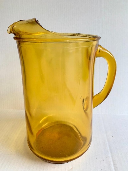 9" Amber Glass Pitcher w/Applied Handle. - As Pictured
