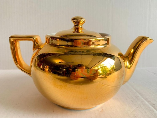 5" Hall Pottery Golden Glo 22 Carat Gold Teapot #24 - As Pictured