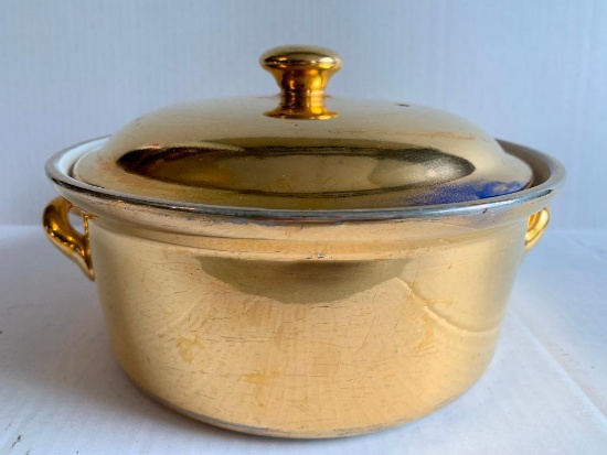 4" x 8" Hall Pottery Golden Glo 22 Carat Gold Casserole Dish - As Pictured
