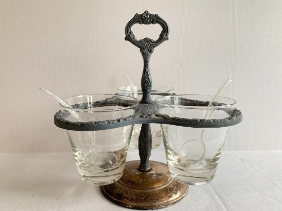 Vintage Silver Plated & Glass Condiment Server. This is 10" Tall - As Pictured