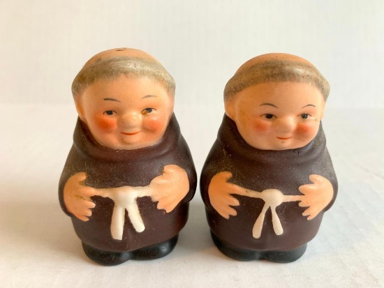 Pair of Porcelain Monk Salt & Pepper Shakers Made in Germany. They are 2.5" Tall - As Pictured