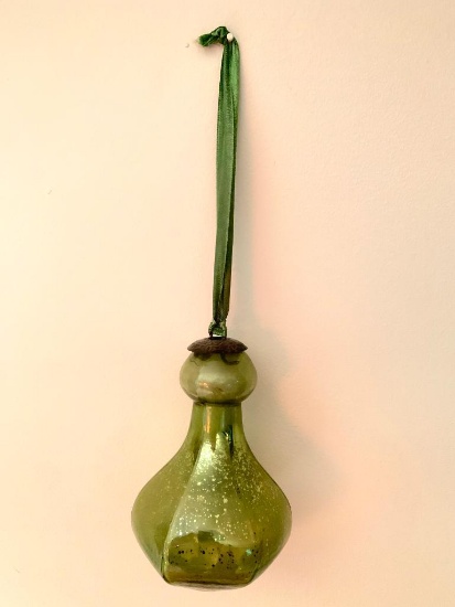 Antique Green Glass Ornament. This is 5.5" Long - As Pictured