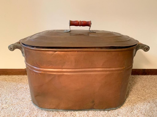 Antique Copper Boiler Wash Tub. Has Some Patina. Good Condition. This is 15" T x 28" W x 13" D