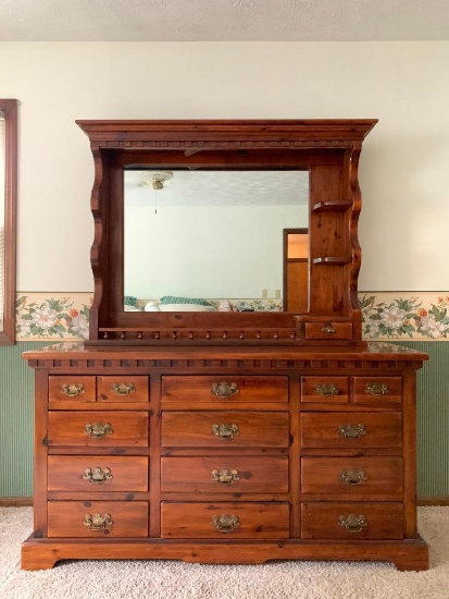 2 Piece Wood Dresser w/Light & Mirror and 12 Drawers. This is 75" T x 64" W x 19" D - As Pictured