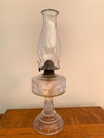 19" Antique Glass Oil Lamp. - As Pictured