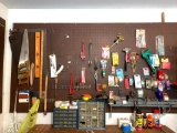 Contents of Peg Board in Garage and on Top of Work Bench, Not the work bench or Peg Board or Hooks