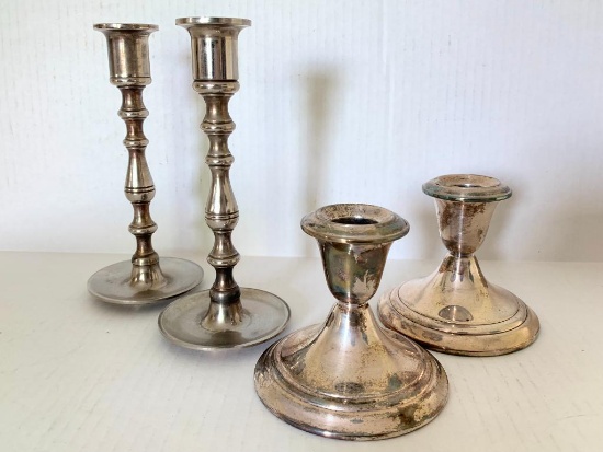 Pair of Silver Plated Candlestick Holders. The Tallest are 7" - As Pictured