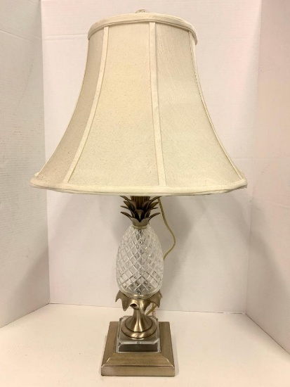 30" Quoizel Crystal Pineapple Lamp w/Shade. Shade has Condition Issues & Stain - As Pictured