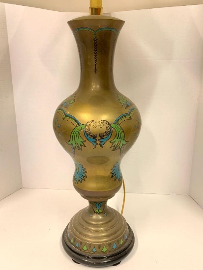 40" Brass Lamp w/Cloisonne Detail & Shade