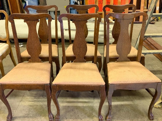 Set of 6 Antique Oak T- Back Dinning Chairs w/Claw Feet