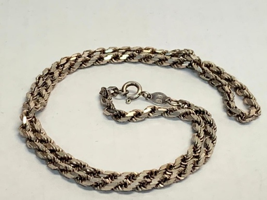 18" 925 Silver Chain Rope Necklace. WT = 15.6 grams