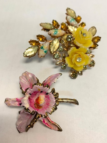 Pair of Floral Brooches. The Largest is 3"