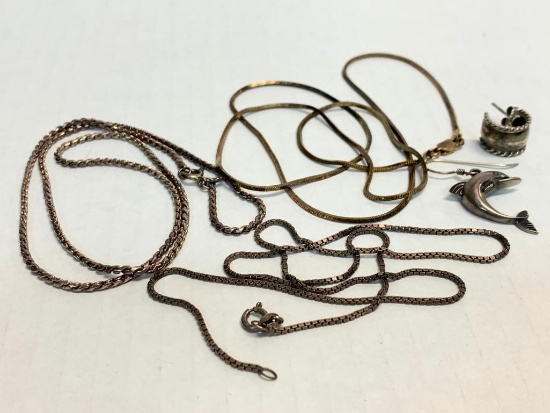 Misc Lot of 925 Silver Chains & Earrings. WT = 23.8 grams