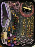 Purple Tone Lot of Misc Ladies Jewelry Incl Earrings, Necklaces & Bracelets - As Pictured