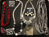 Black, White & Red Totally Tubular Lot of Misc Ladies Jewelry Incl Earrings & Necklaces - As Picture