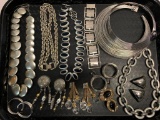 Misc Lot of Silver Tone Ladies Jewelry Incl Earrings, Necklaces & Bracelets - As Pictured