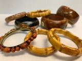 Set of 8 Ladies Wood Bangle Bracelets - As Pictured