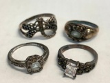 Set of 4 Ladies Rings 925 Silver. WT = 13.4 grams