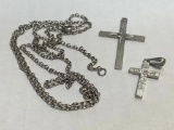 Pair of Sterling Silver Cross Necklaces. WT = 5.4 grams
