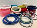 Large Lot of Colorful Plastic Bangle Bracelets. Bring Back Your Inner Mrs Roper! - As Pictured