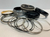 Silver & Black Tone Bangle Bracelets - As Pictured
