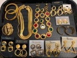 Large Lot of Gold Tone Costume Jewelry Inc. Bracelets, Necklaces & Earrings - As Pictured
