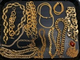 Large Lot of Misc Gold Tone Necklaces & Bracelets - As Pictured