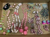 Pink Tone Lot Incl Earrings & Necklaces - As Pictured