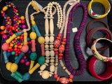 Bright Colored Wood Jewelry Incl Bracelets & Necklaces - As Pictured