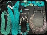 Silver Tone & Turquoise Lot Incl. Necklaces & Earrings - As Pictured