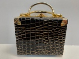 Ladies Vinyl & Gold Tone Alligator Style Handbag. This is 7.5
