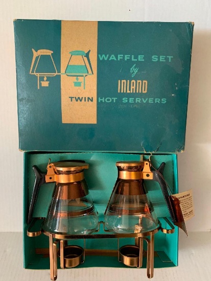 Old New Stock Waffle Set By Inlaid 2 Cup Servers w/Box