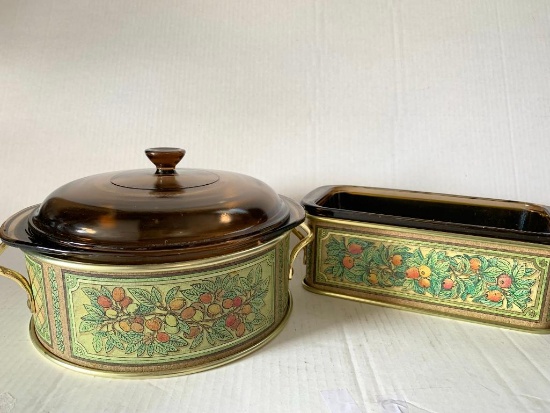 2 Piece Set of Pyrex Corning Original Fireside Bakeware. Incl. 1.5 Liter & 8" in Diam. Baking Dish