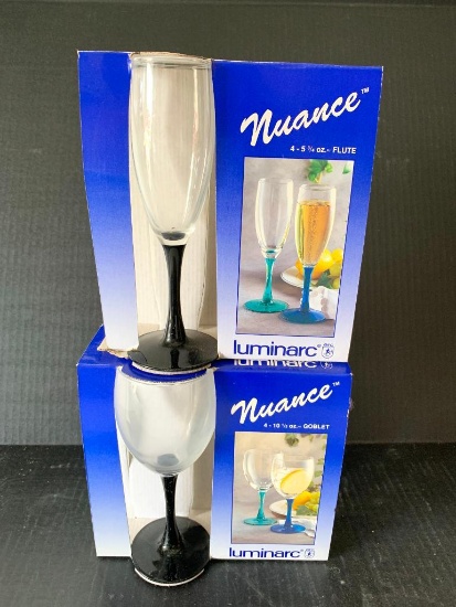 Luminarc Wine Glasses Incl 4-Flute Glasses & 4-Goblets New in Box
