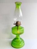 Vintage Green Glass Accent Oil Lamp. Base is 11