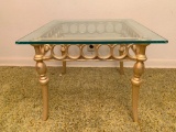 Gold Tone Metal & Glass Top Side Table. This is 16