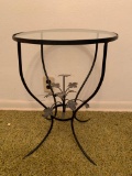 Metal & Glass Top Side Table w/Floral Design. This is 21