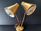Mid-Century Modern Polished Gold Tone Metal Dual Bulb Mounted/Desk Lamp