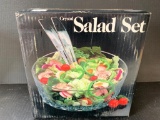 Crystal Salad Set Incl. Bowl, Fork & Spoon New in Box