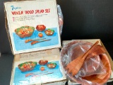 Set of 3 - 7 Piece Woven Wood Salad Set New in Box