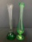 Pair of Green Glass Rose Bud Vases. They are 9