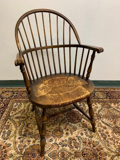 Vintage Windsor Sac Back Armchair w/Rush Seat. The Seat is Discolored. It is 37" Tall