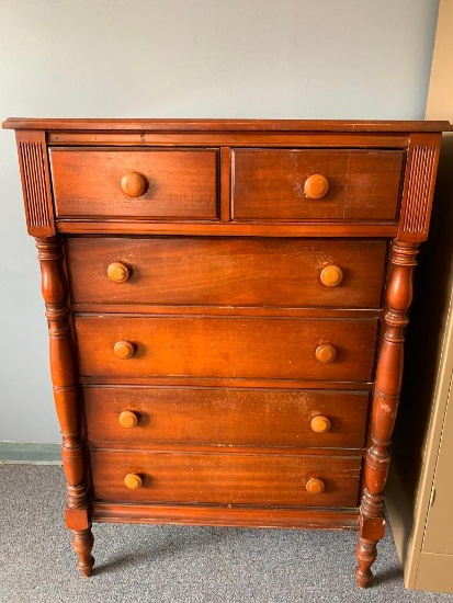 6 Drawer Dresser. This is 50" T x 36" W x 20" D. Has Scratches & Scuffs from Use