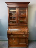 Antique Rolling Roll Top Secretary. Comes in Two Pieces. This is 86