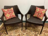 Pair of Outdoor Wicker Patio Chairs & Two Pillows. They are 32
