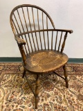 Vintage Windsor Sac Back Armchair w/Rush Seat. The Seat is Discolored. It is 37
