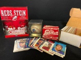Misc Lot of Vintage Baseball Cards by Fleer & Topps, 1976 Cincinnati Reds Stein & TX Ranger Baseball