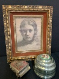 Two Music Boxes & Framed Print. The Print is 16