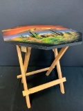 Original Oil Paint on Wood Folding Table Signed by Artist. This is 18
