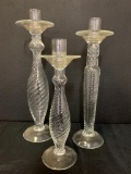 Set of 3 Glass Pedastal Candle Holders. The Tallest is 20